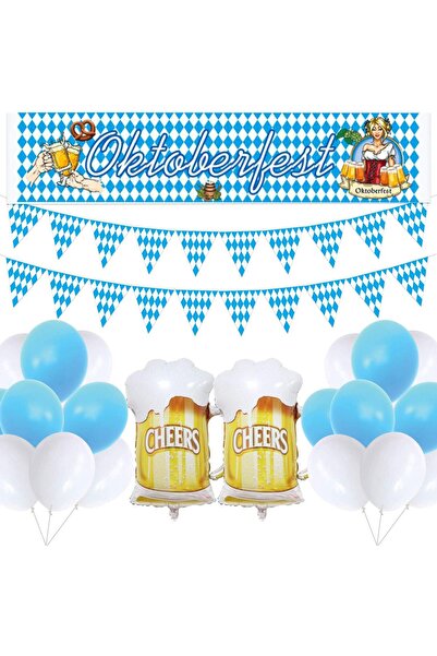 Other Oktoberfest Decoration Set - Banner, Garland 10m, 52 Balloons - Blue-White