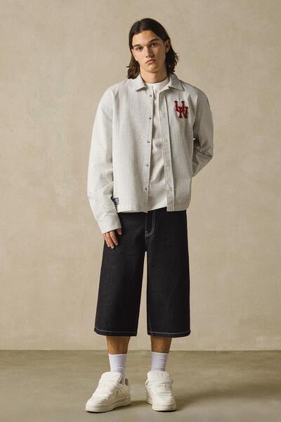 Bershka Super baggy fit denim bermuda