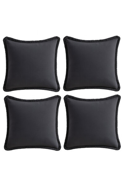 Other Set of 4 Boho Pillow - 100% Cotton , Fringed Design, Black - 55 x 55 cm