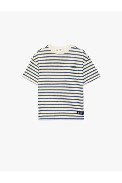 Koton Βαμβακερό κοντομάνικο μπλουζάκι με ριγέ ριγέ με λαιμόκοψη