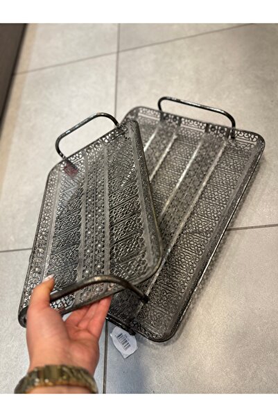 hediye Esterhomedecor Set of 2 Antique-Style Wrought Iron Metal Trays