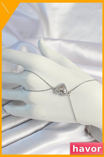 havor Paslanmaz Çelik Zincirli Kalp Figürlü Zirkon Taşlı Kolye