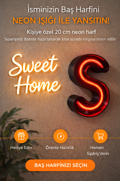QUICKSIGN Kişiye Özel 20 cm Neon Harf – Mat Siyah Gövde Kırmızı Işık – Dekora...