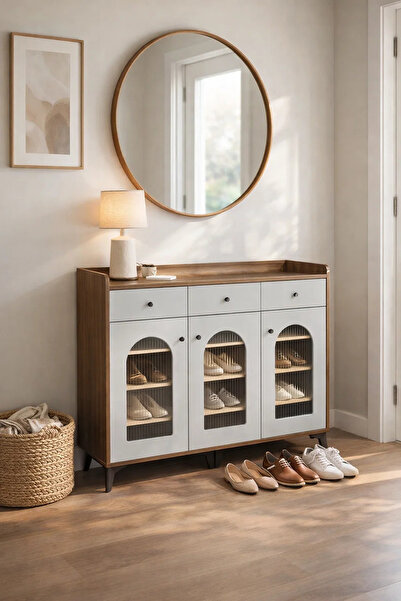 MARIA HOMES Stylish Shoe Cabinet 120cm Entryway Console Table with 3 Drawers ...