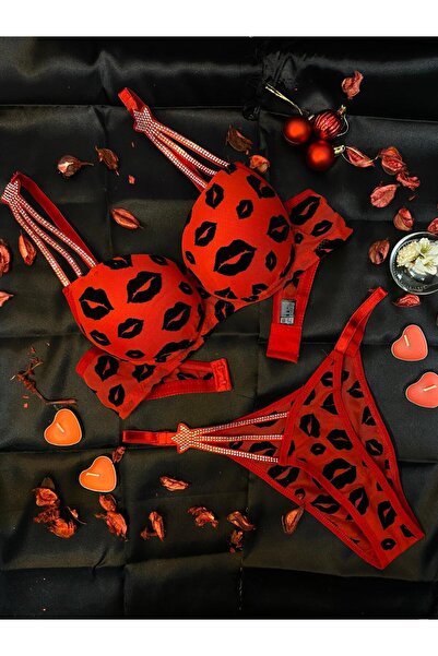 yarennn kırmızı öpücüklü sütyen takımı