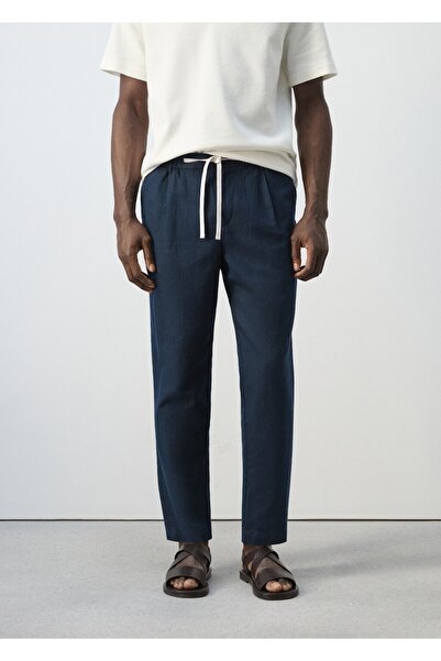 MANGO Man Pamuklu keten slim fit cropped pantolon