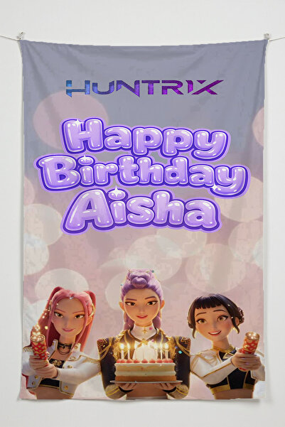 RUGRUMBA Kişiye Özel Demon Hunters K-Pop Happy Birthday Duvar Örtüsü Kaliteli...