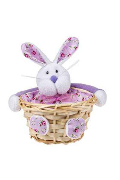 NO BRAND Coș decorativ de Paște cu iepuraș violet, material textil cu motive ...