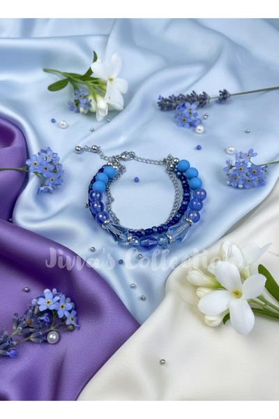 Jivva's Collection سوار نسائي متعدد الطبقات. تصميم أنيق بدرجات اللون الأزرق م...