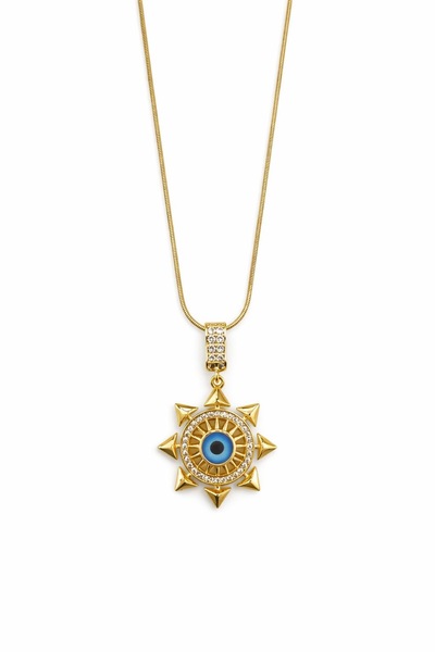 GLOW ACCESSORIES BAE قلادة من الفولاذ المقاوم للصدأ مزينة بخرزة نازار من الفو...
