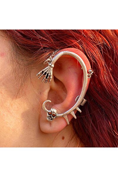 harmony factory Beast Skull And Hand Chain Spiral Left Ear Earring