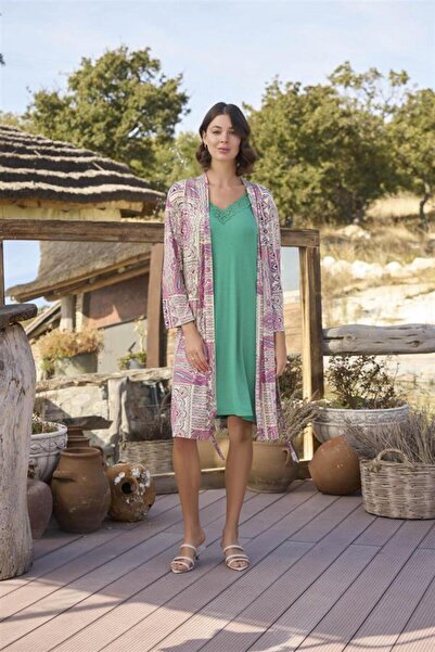 Aria's Closet Arias Closet Ethnic Pattern and Lace Robe Set