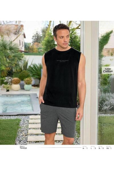 İpek Ανδρικό σετ πιτζάμες με μπλούζα χωρίς μανίκια και σορτς, 100% βαμβακερό,...