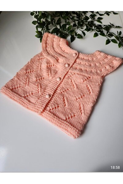 MİNOHOUSE El örgüsü somon rengi kız bebek yelek
