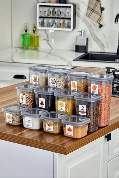FBZhome 12-Piece Anthracite Food & Vegetable Storage Container Set |   3 Different Sizes |   Label Gift (1.75–1.2–0.55 L)