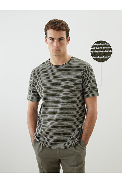 LC Waikiki Мъжка текстурирана тениска с кръгло деколте и райета