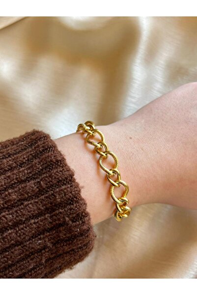 D&Z ACCESSORİES Gold Ringed Twist Chain Bracelet |   Iconic Series Steel Brac...
