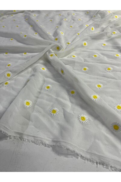 Kumaş sever Özel Seri Papatya Desenli Nakış İşlemeli Şifon Kumaş Çift En Metr...