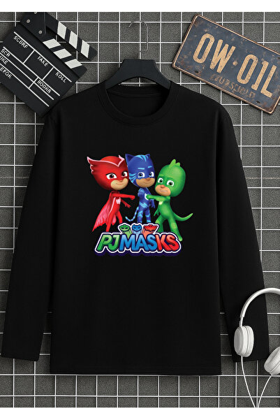 RYO FASHİON PİJAMASKELİLER PJMASKS ΜΑΥΡΟ ΜΑΚΡΥΜΑΝΙΚΟ ΜΠΛΟΥΖΑΚΙ ΜΕ ΣΤΑΜΠΑ, 100...