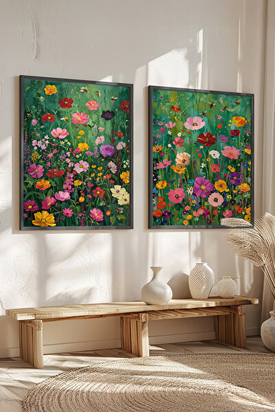 STARYUNA Black Wooden Framed Flower Garden Double Painting Set Yuna540