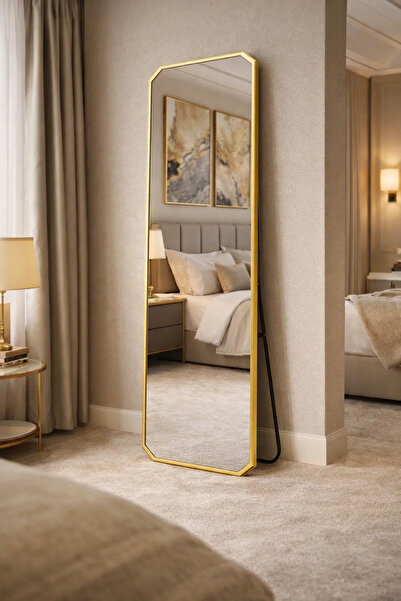 MARIA HOMES Modern Gold Floor Mirror 170x50cm Aluminum Frame Shatterproof Ful...