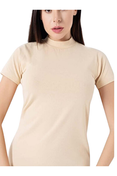 Sweet Cotton Women's turtleneck mock neck short sleeve blouse knit look cotto...