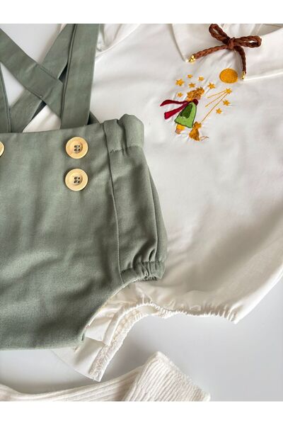 il mio bambino Handmade 100% Cotton Baby Boy Little Prince Embroidered Long Shirt and Short Romper
