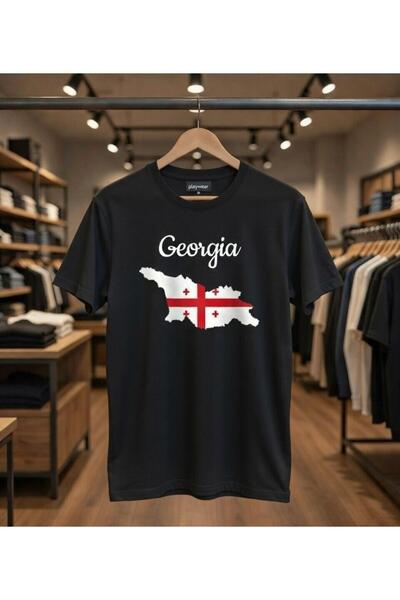 playwear تي شيرت أسود عليه خريطة جورجيا وعلمها