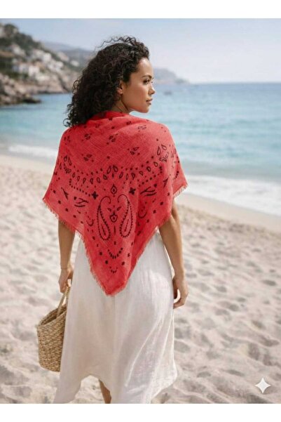 MODA ETNİK DESENLİ MERCAN BOHEM ŞAL