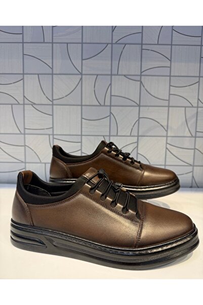 Anıl Ayakkabı Ay 584 Men's Brown Genuine Leather Rubber Lacing Detail Orthope...