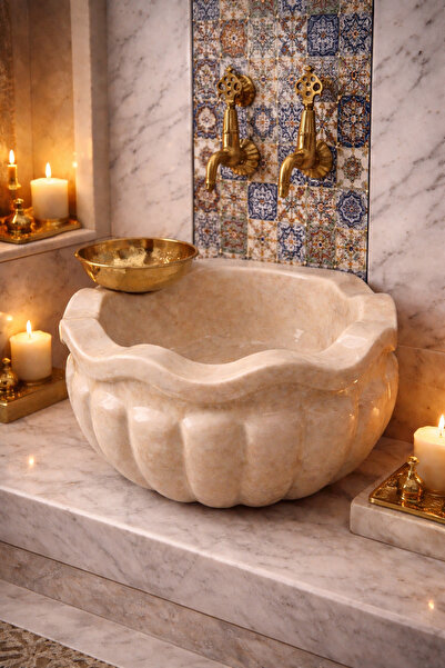 Belle Vie Premium Bej Hamam Kurnası — El Oyması Lüks Osmanlı Tasarımı