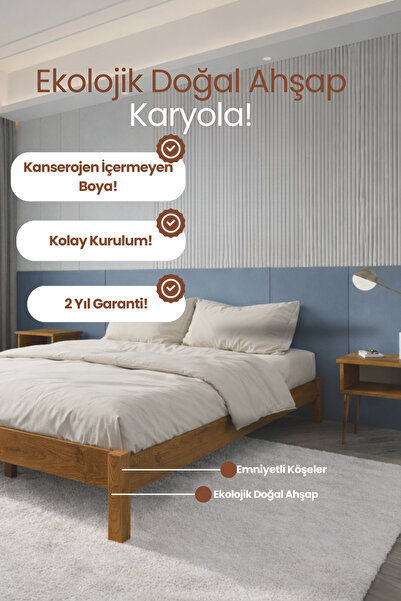 RENAZZO Loft Model Ahşap Karyola - Modern Minimalist Masif Ahşap Karyola
