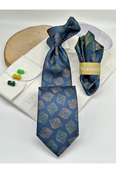 Gutiero Green Patterned Classic Tie with Handkerchief