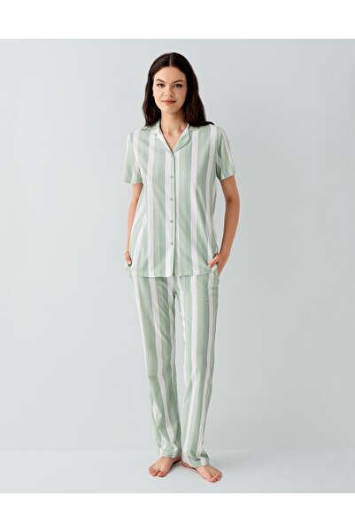 Arnetta Women's 100% Cotton V-Neck Buttoned Short Sleeve Pajama Set