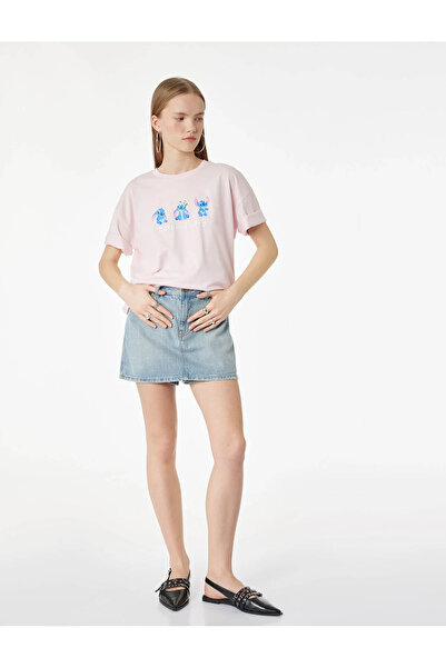 Koton Stitch Lisanslı Pembe Kadın T-Shirt 6SAL10109IK