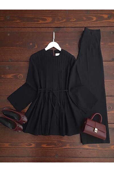 ŞAHİN TESETTÜR GİYİM ÖNÜ PİLİSELİ SALAŞ TUNİK 5662