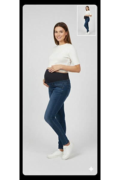 FİDAN FASHİON بنطلون جينز للحوامل من FDN مصنوع من الليكرا مع حزام مرن قابل لل...