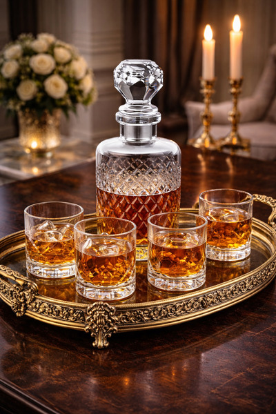 MADAME LUDA Top Segment Whiskey Glass-Cup/Goblet/Wine Decanter Set-Set(4 Glas...