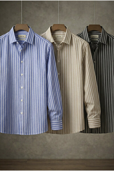LEYEL Moda Striped Men's Linen Shirt