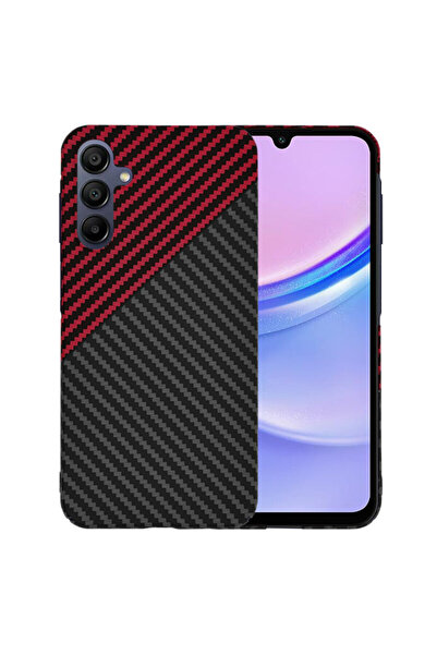 Techsuit Samsung Galaxy A15 4G Карбонитов фибростъклен корпус, тъмночервен