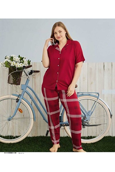 Pijamoni Milan Shirt Collar Front Buttoned Oversize Size Short-Sleeved Pajama...