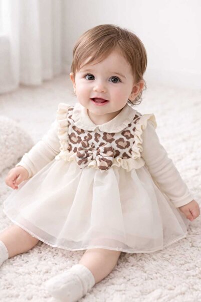 kidsense فستان أطفال من نيبيرلاند ليزا بتصميم ليوبارد وأكمام مزينة بالكشكشة