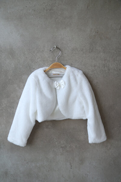 İnce Bebe Kız Çocuk Peluş Bolero Hırka Ekru 1-5 Yaş