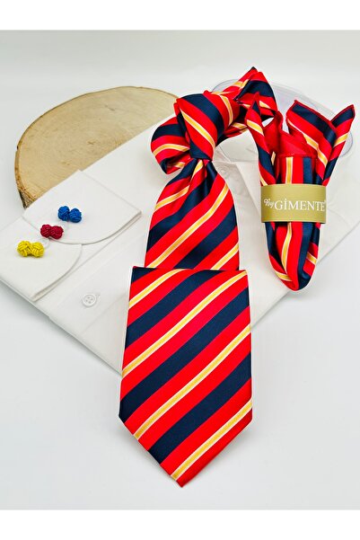 Gutiero Classic Tie with Red Striped Handkerchief