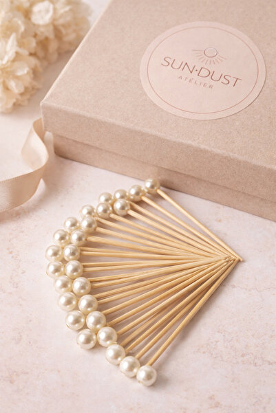 Handmade 100 Adet Dekoratif İncili Pasta Kürdanı 6 Cm - 8 Mm İnci Nişan Söz M...