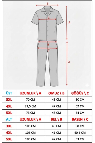 Pijamoni Milan Gömlek Yaka Önden Düğmeli Battal Beden Kısa kollu Pijama Takımı 7560