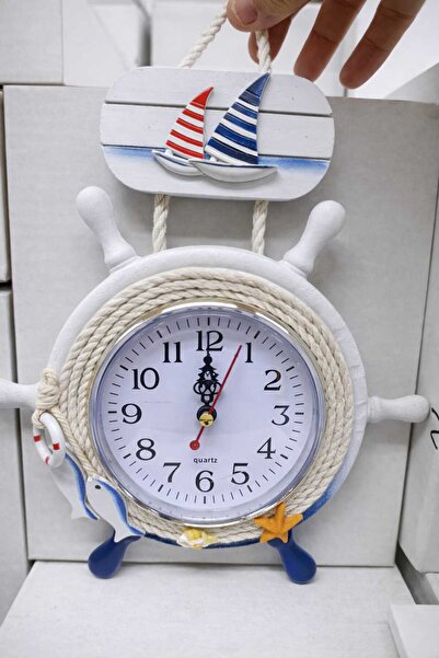 Mutluanlar Hediyelik Duvara Asmalı Ahşap Dekoratif Dümenli Saat