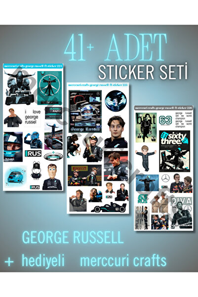 merccuri crafts مجموعة ملصقات جورج راسل F1 (41+ قطعة عالية الجودة) - دفتر ملا...