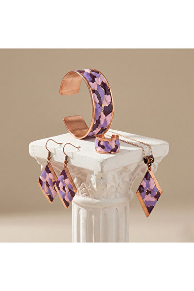 ZERLA Handmade 100% Copper Enamel Jewelry Set – Bracelet, Ring, Earrings & Ne...