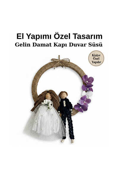 Crystal Coza Makrome Gelin Damat Kapı Süsü, Kişiye Özel İsimli Tarihli, Düğün...